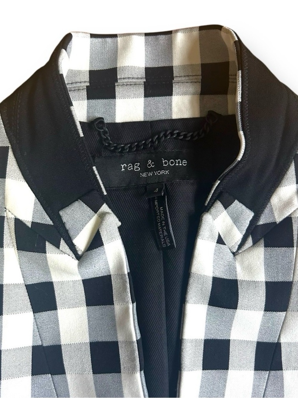 rag & bone Black and White Gingham Collarless Blazer - Picture 5 of 7